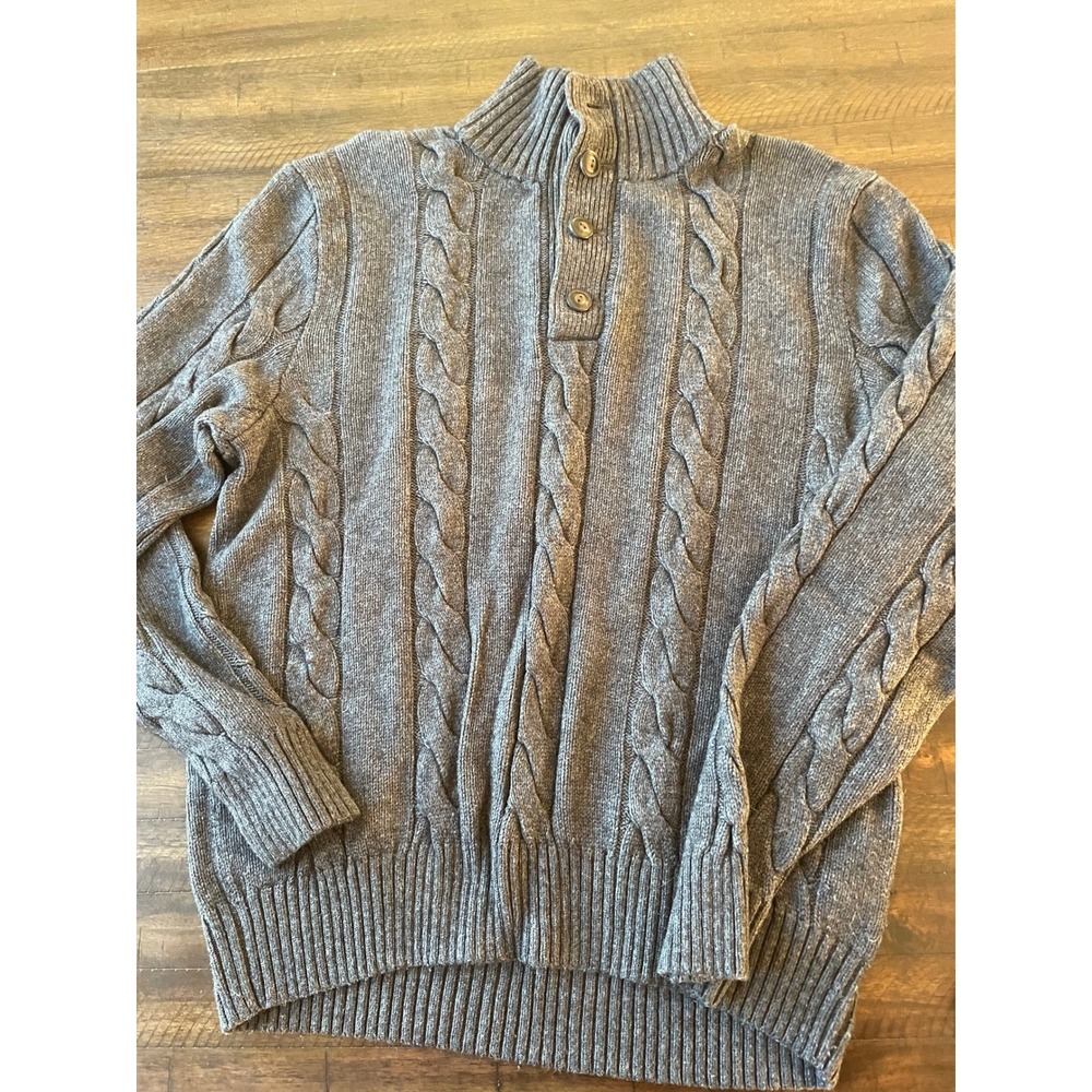 Polo Ralph Lauren Men's Gray Cable Knit Silk Cashmere Neck Sweater Size L